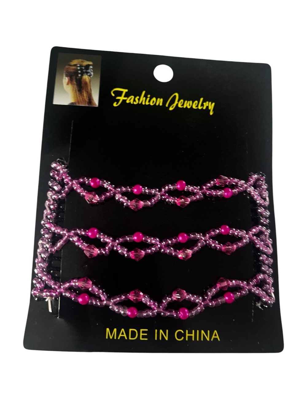 Y2k Pink Beaded Hair Chains Set - Triple Strand Fashion Jewelry